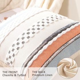 WANLIRD boho pillow cover striped back shows linen reversal for versatile decor.