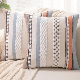 WANLIRD boho pillow cover striped front view adds cozy texture to sofa.