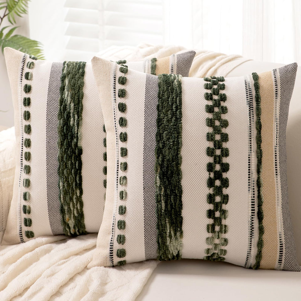 WANLIRD boho pillow covers 18x18 front chenille texture for tactile warmth.