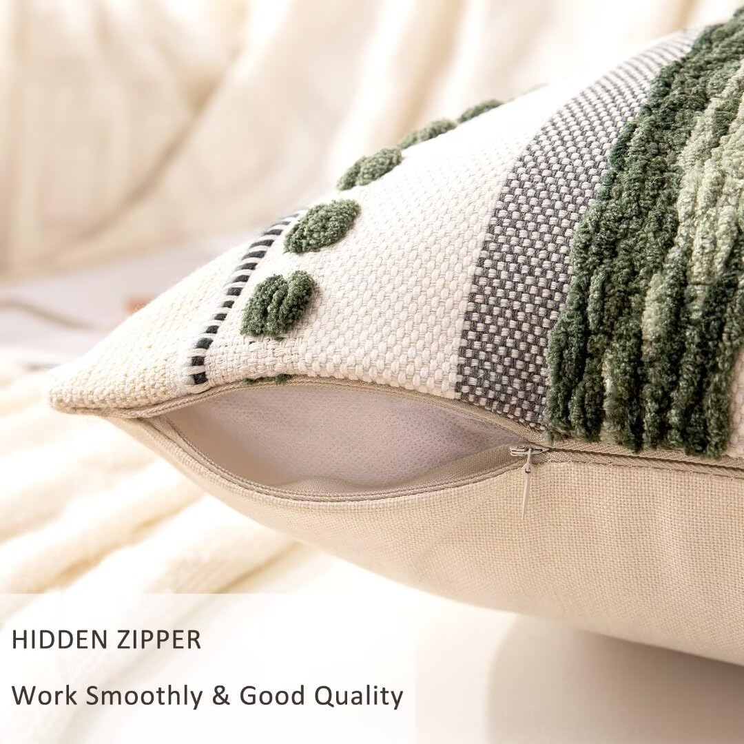WANLIRD stripe-green pillow cover features durable stitching and color accents.