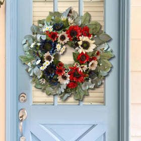 WANNA-CUL Memorial Day wreath in a patriotic theme for ceremonies and décor.