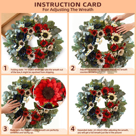 WANNA-CUL red white blue sunflowers wreath suitable for indoor or outdoor use.