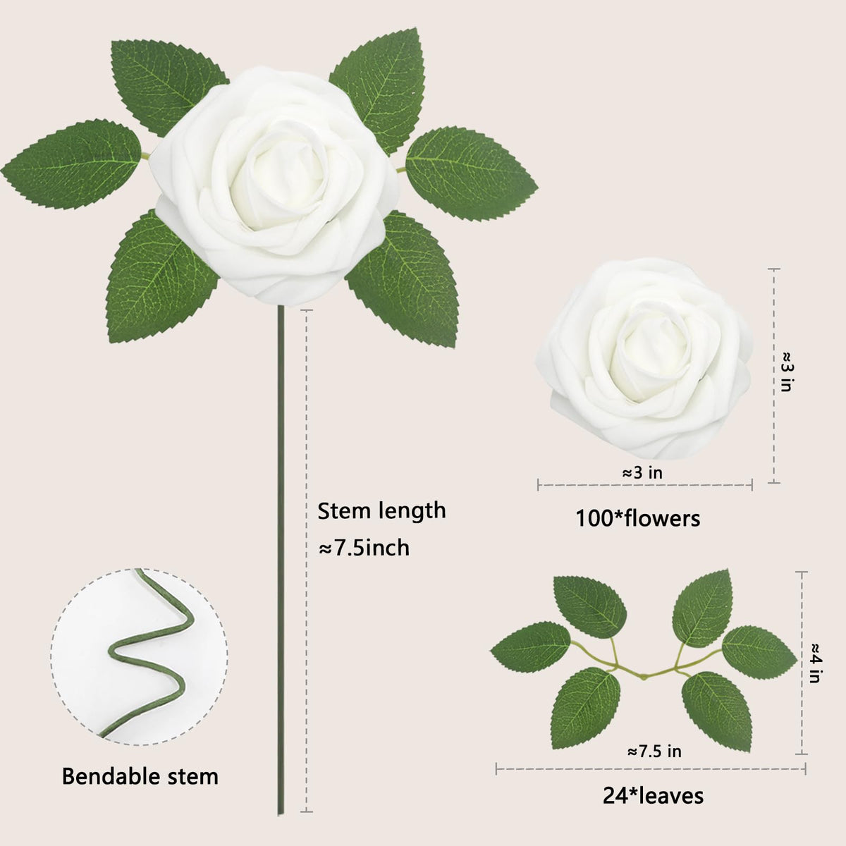 WANTMAZOR artificial white rose close-up shows realistic petals and soft texture.