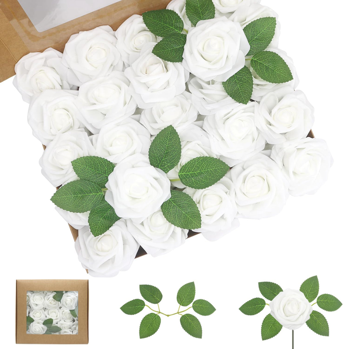 WANTMAZOR white foam roses 100pcs in packaging for easy storage and gifting.
