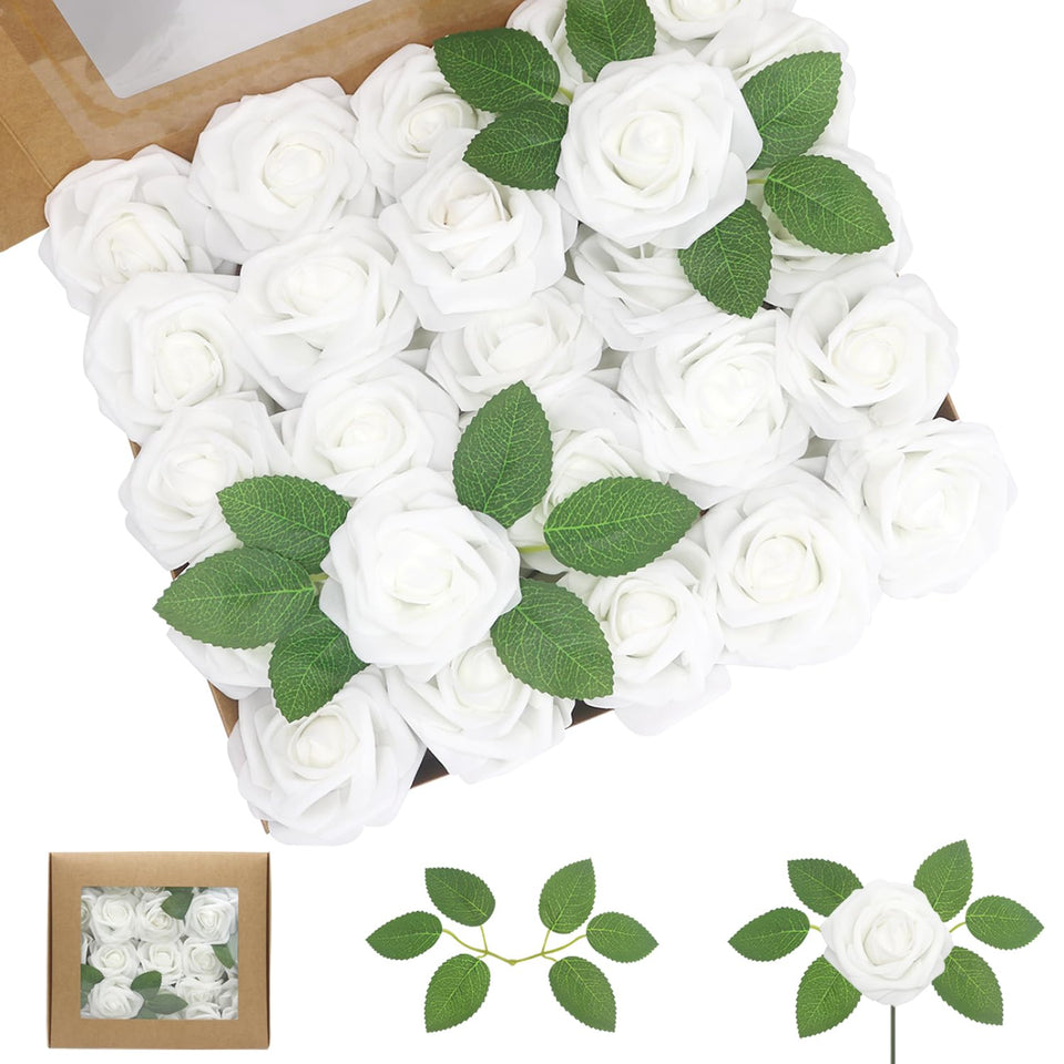 WANTMAZOR white foam roses 100pcs in packaging for easy storage and gifting.