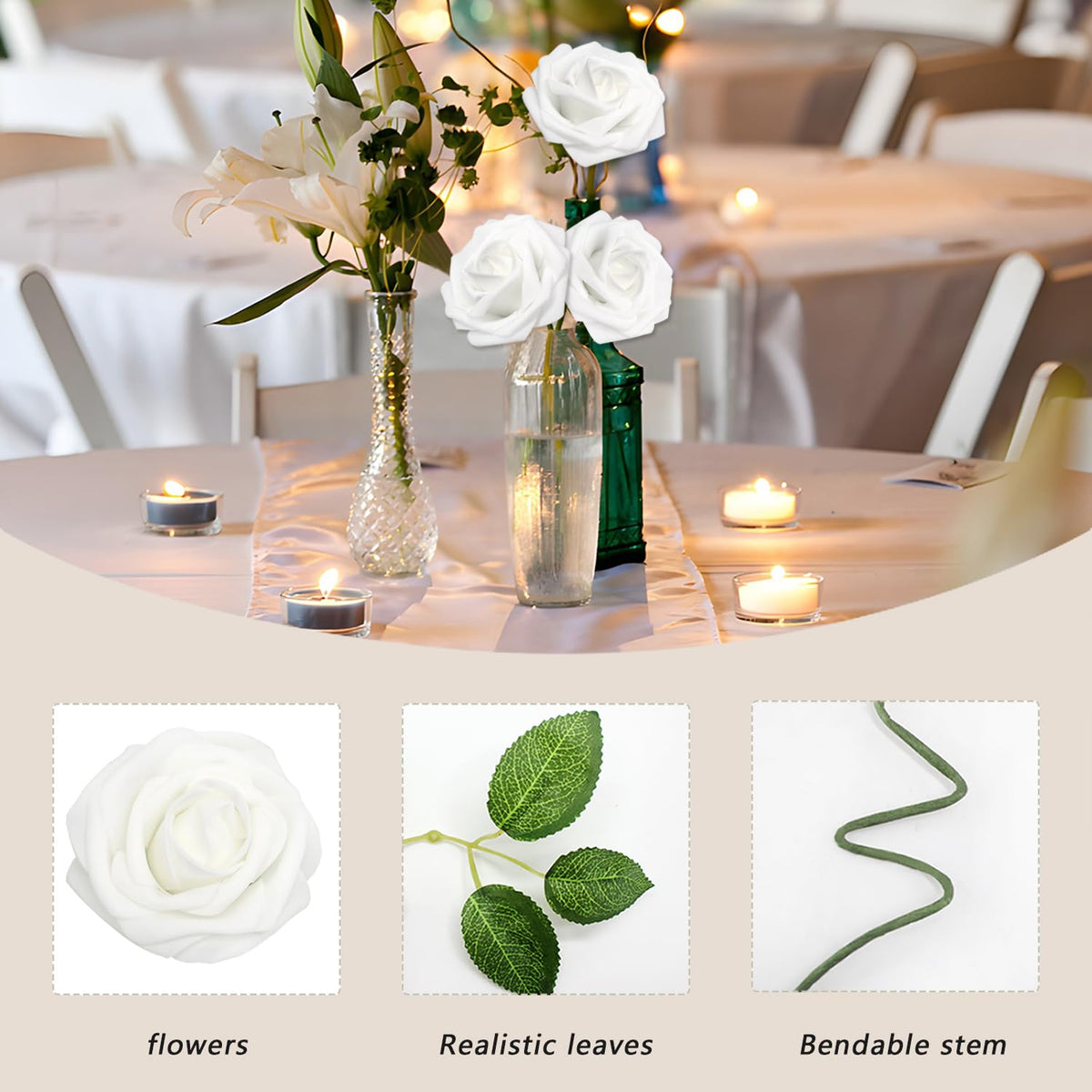 WANTMAZOR white roses enhance romantic decor for weddings and parties.