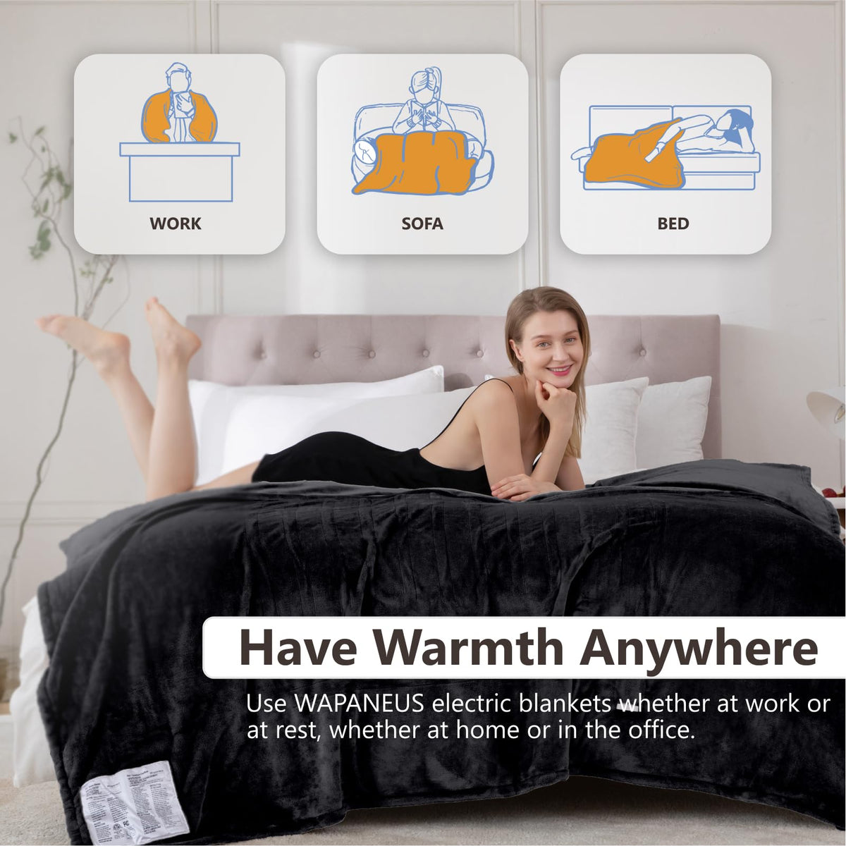 Wapaneus electric blanket 72x84 machine washable for easy cleaning.