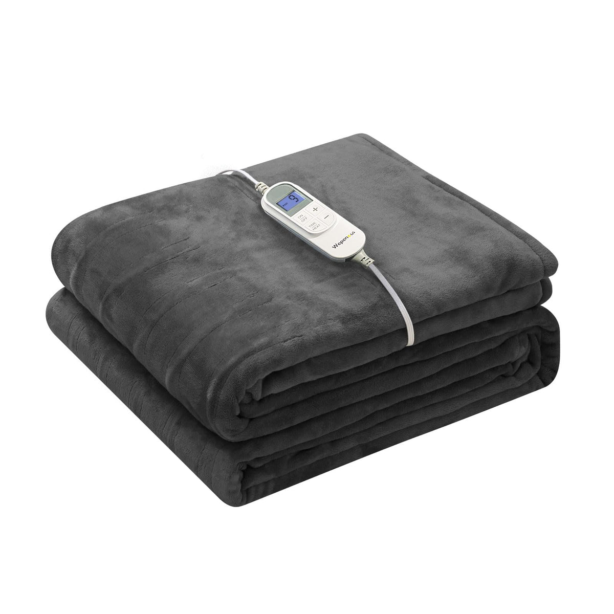 Wapaneus heated blanket full 72x84 on bed for instant warmth.