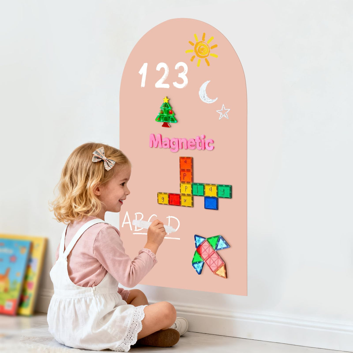 Warasee magnetic arch wall decal in camel pink ideal for early writing practice.