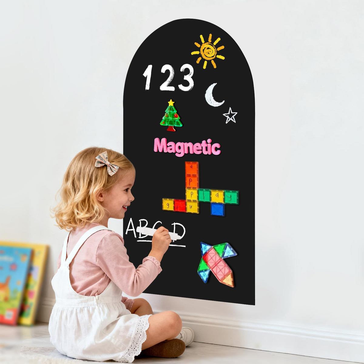 Warasee magnetic arch wall decal chalkboard enhances kid-friendly learning spaces.