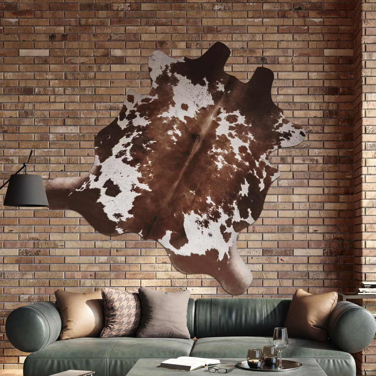 Warm Haven cow-hide rug care guide highlights simple cleaning and air-drying benefits.