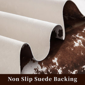 Warm Haven faux cowhide rug microfiber texture provides soft underfoot comfort for daily use.
