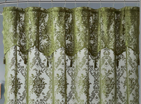 Warm Home Designs Sage Green Lace Shower Curtain in a bathroom setting enhances farmhouse decor