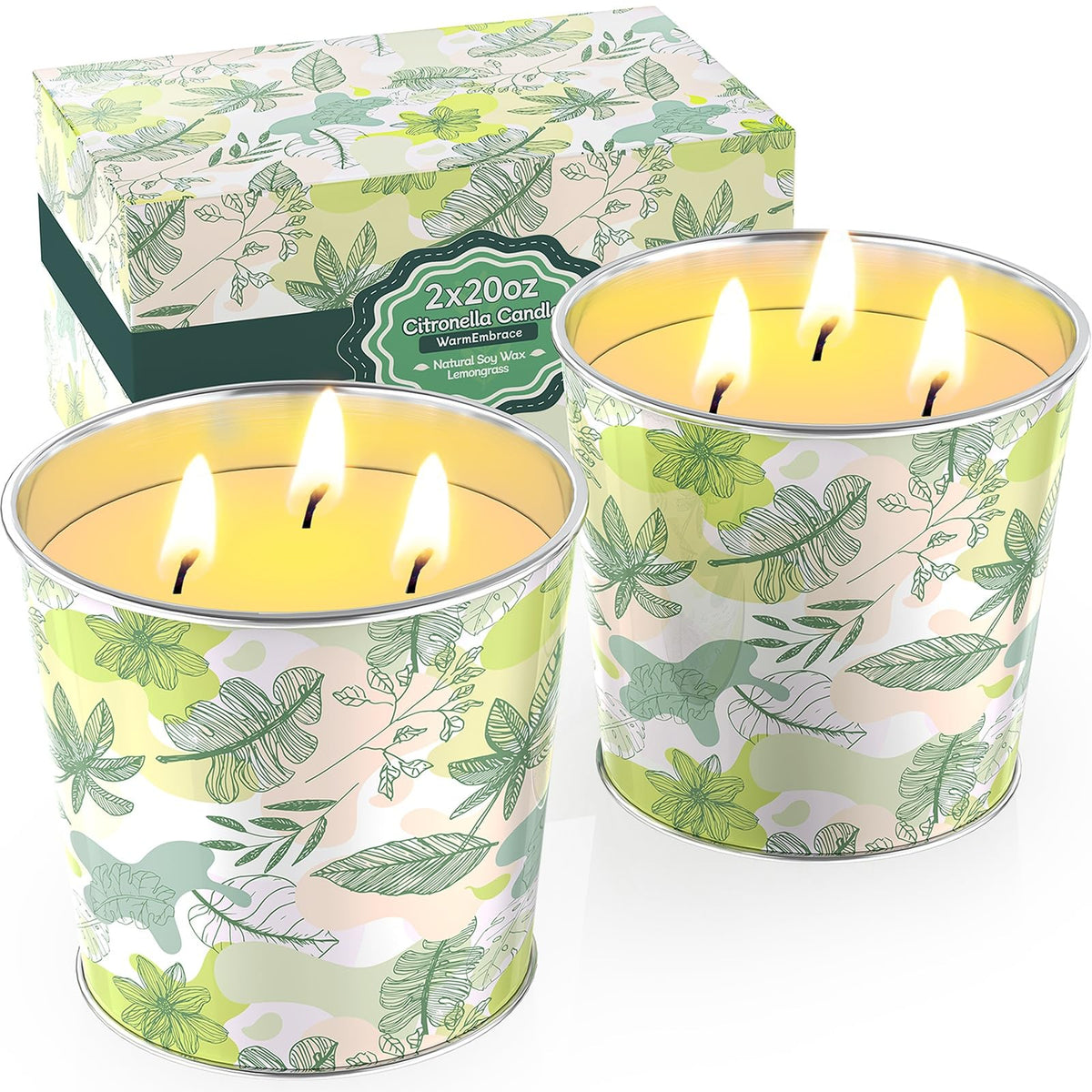 WarmEmbrace citronella candle jar outdoors with warm glow and insect-repelling ambiance