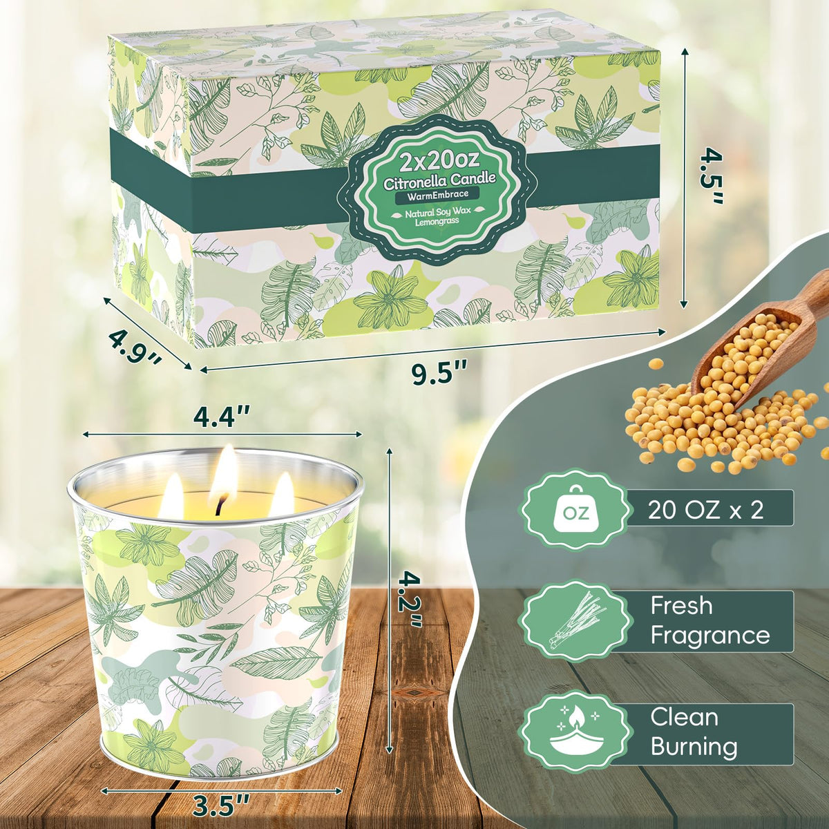WarmEmbrace three-wick soy candle providing bright outdoor lighting