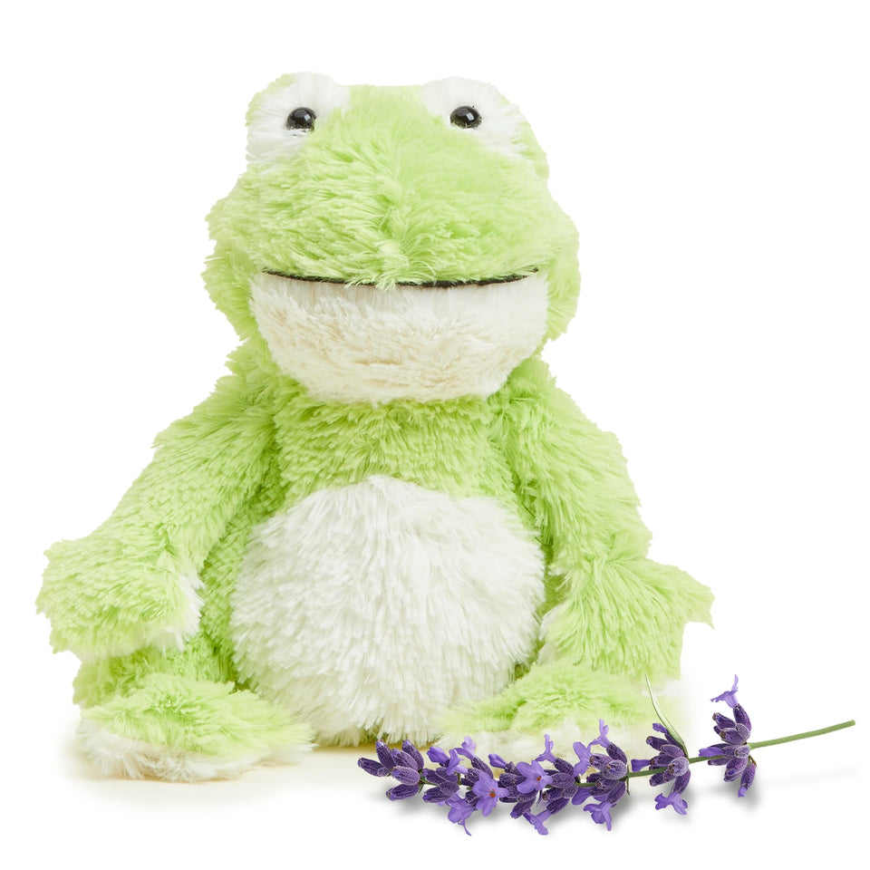 Warmies Frog microwavable plush provides soothing warmth for cozy evenings.