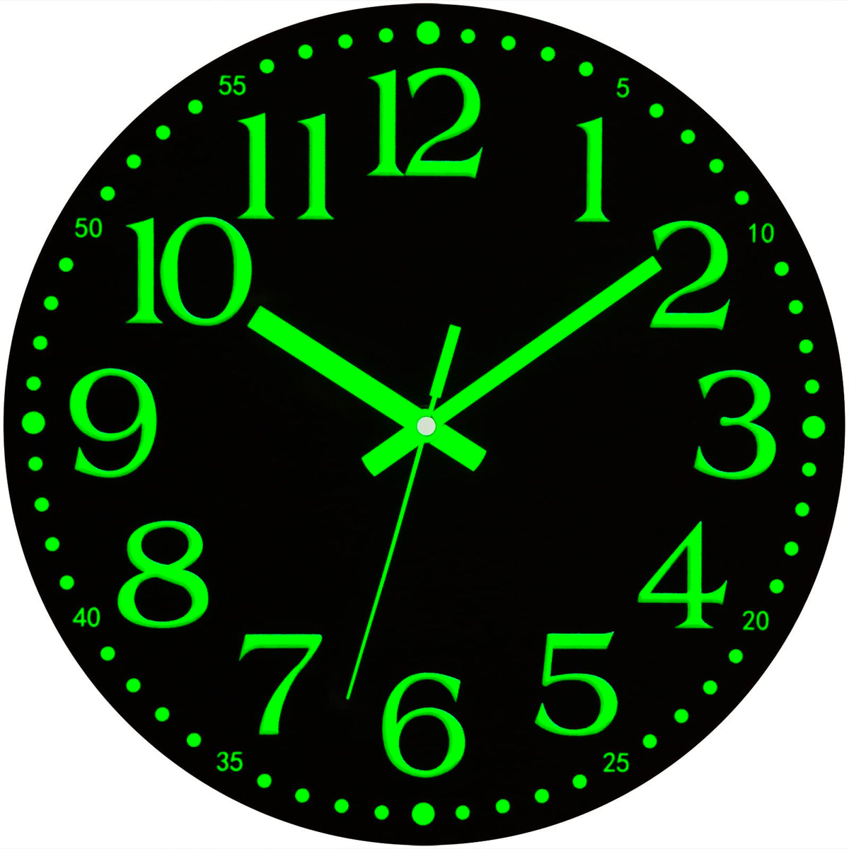 Warminn glow-in-the-dark 12-inch wall clock for easy nighttime reading.
