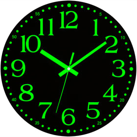 Warminn glow-in-the-dark 12-inch wall clock for easy nighttime reading.