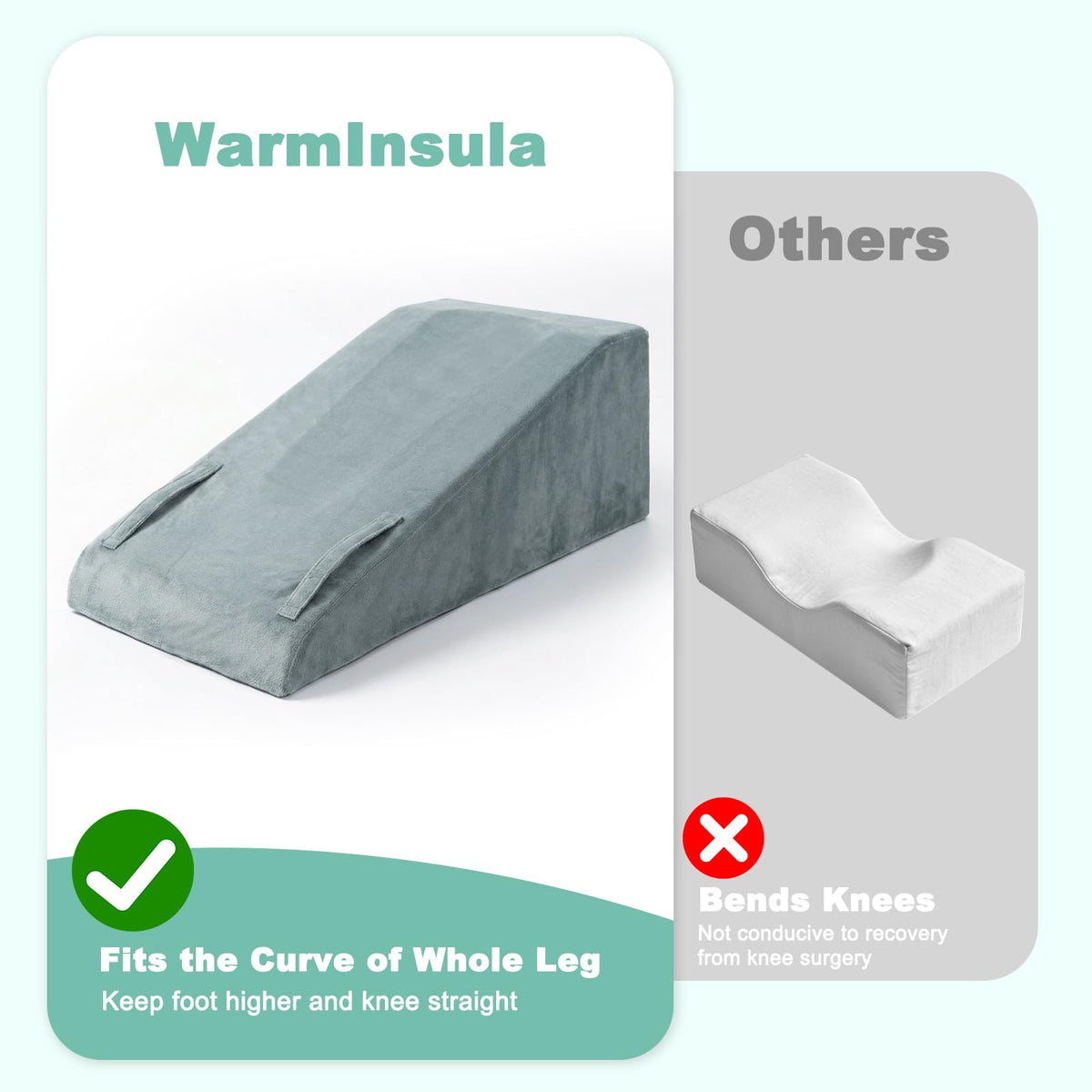 WarmInsula after-surgery leg support for knee, hip, or back comfort.