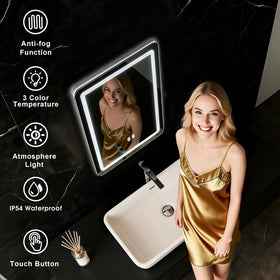 WARM&LOVE LED bathroom mirror with back light for even illumination during makeup.