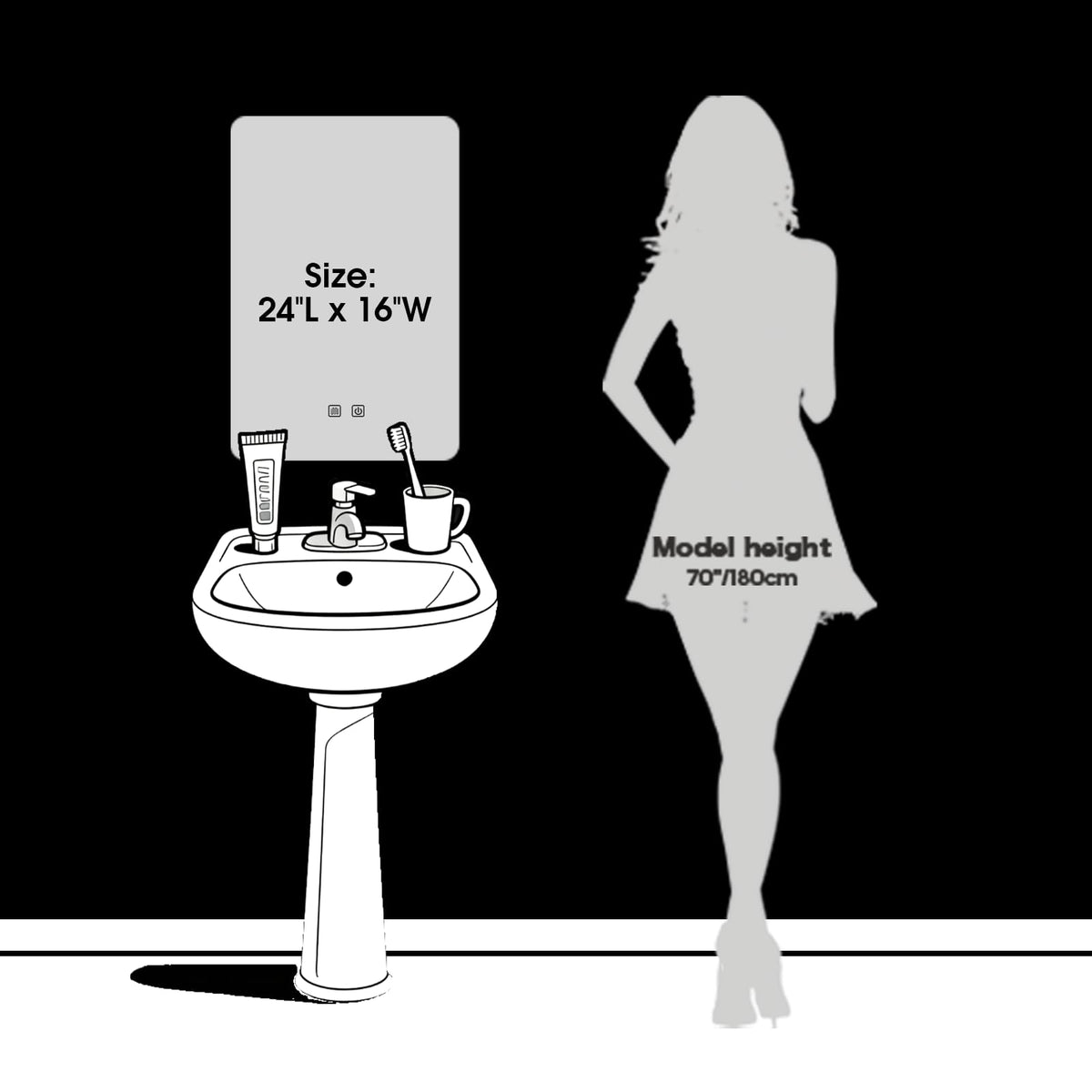 WARM&LOVE vertical-hanging LED bathroom mirror designed for slim spaces and wall mounting.