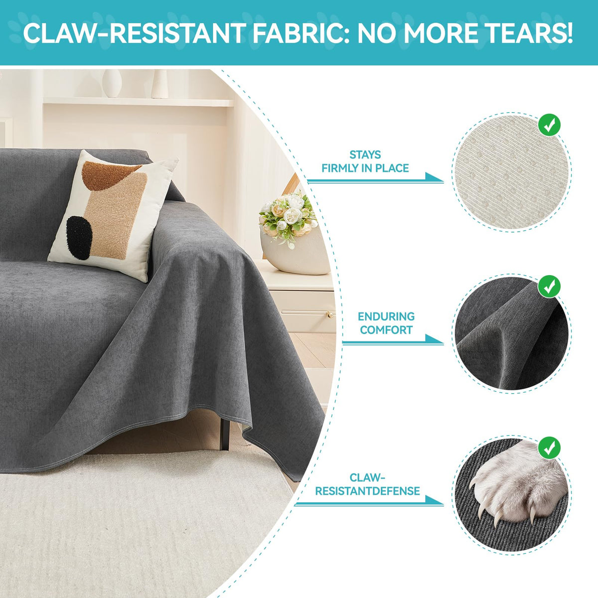 Warmstar couch protector demonstrates anti-slip dots keeping cover in place during activity.