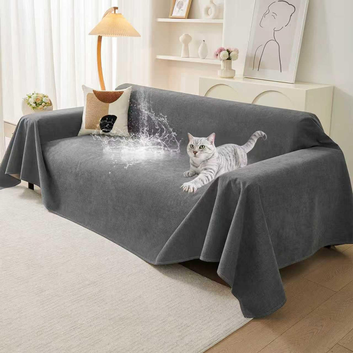Warmstar couch protector showcases durable fabric texture with scratch resistance for pets.