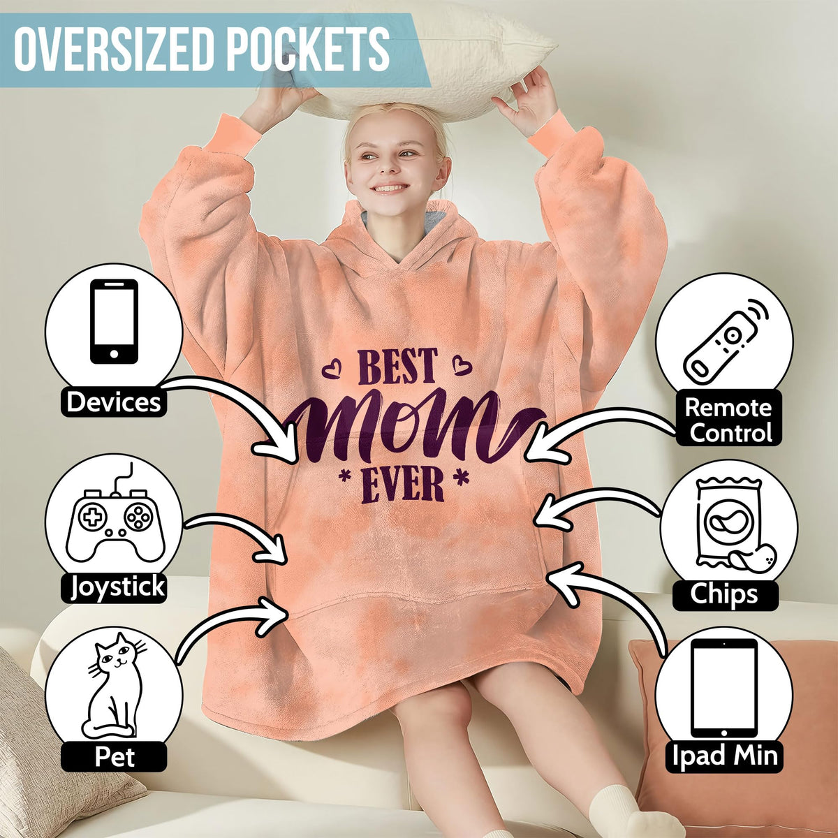 Warmstorey Bed couch blanket hoodie suitable for indoor and outdoor use.