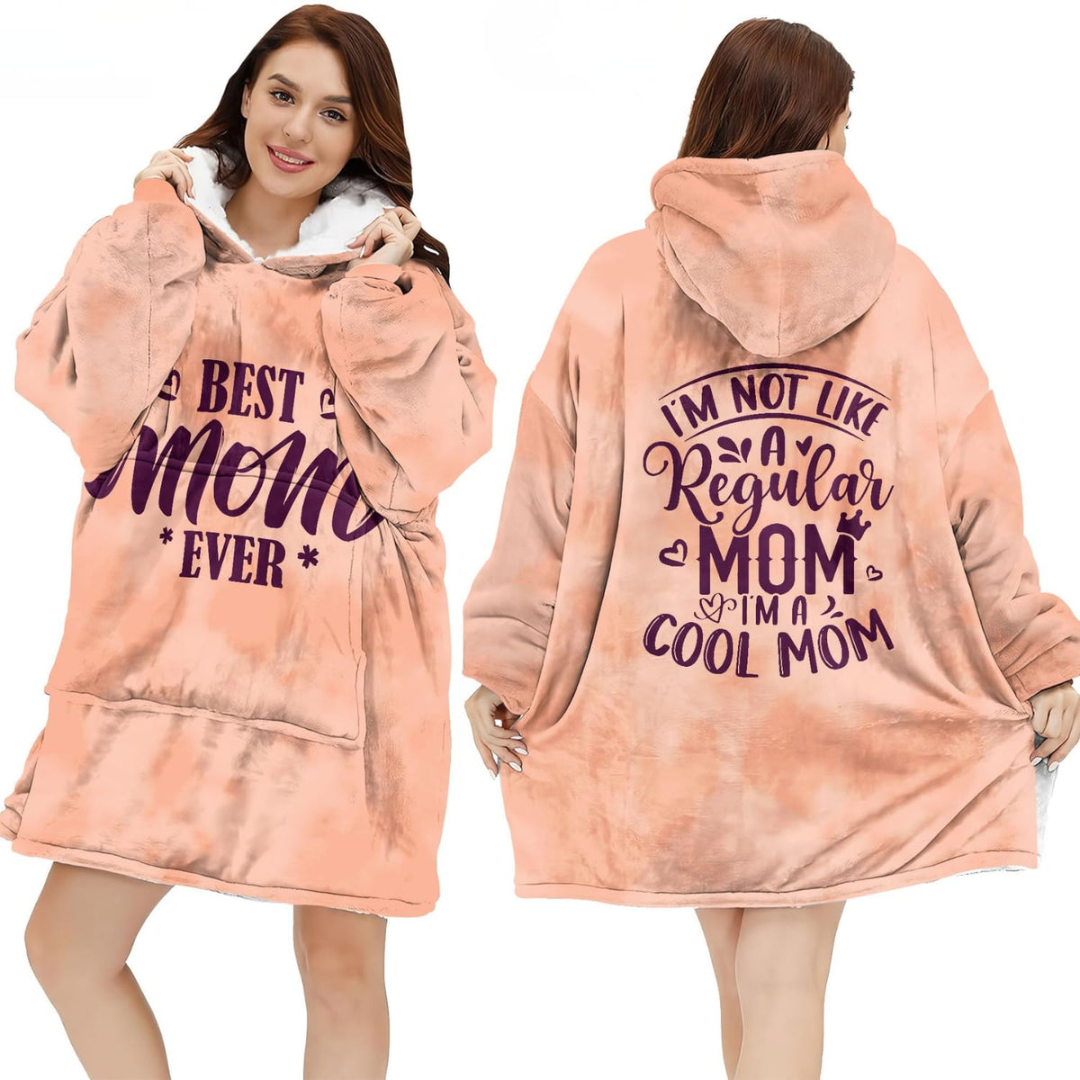 Warmstorey Best Mom Ever hoodie blanket wearable hoodie for cozy lounging at home.