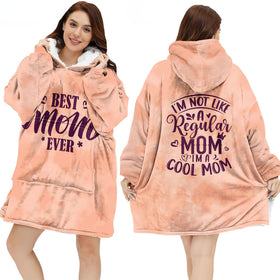 Warmstorey Best Mom Ever hoodie blanket wearable hoodie for cozy lounging at home.