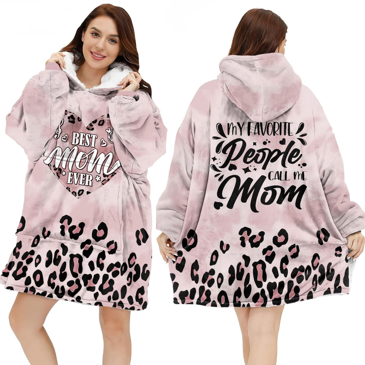 Warmstorey Best Mom Ever Hoodie Blanket worn in use for cozy lounging at home