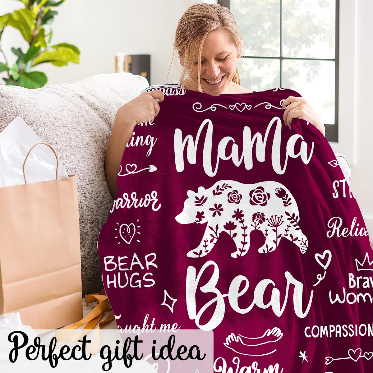 Warmstorey Mama Bear blanket burgundy decor accent adds warmth.