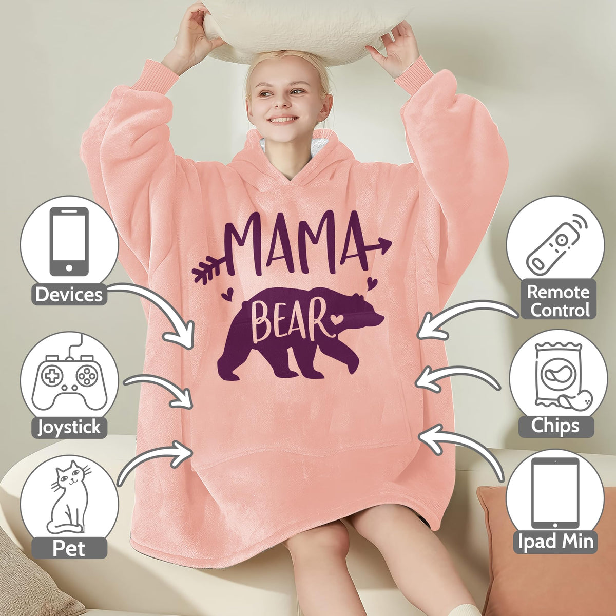 Close-up of the hood on the Warmstorey Mama Bear Hoodie Blanket showing plush warmth