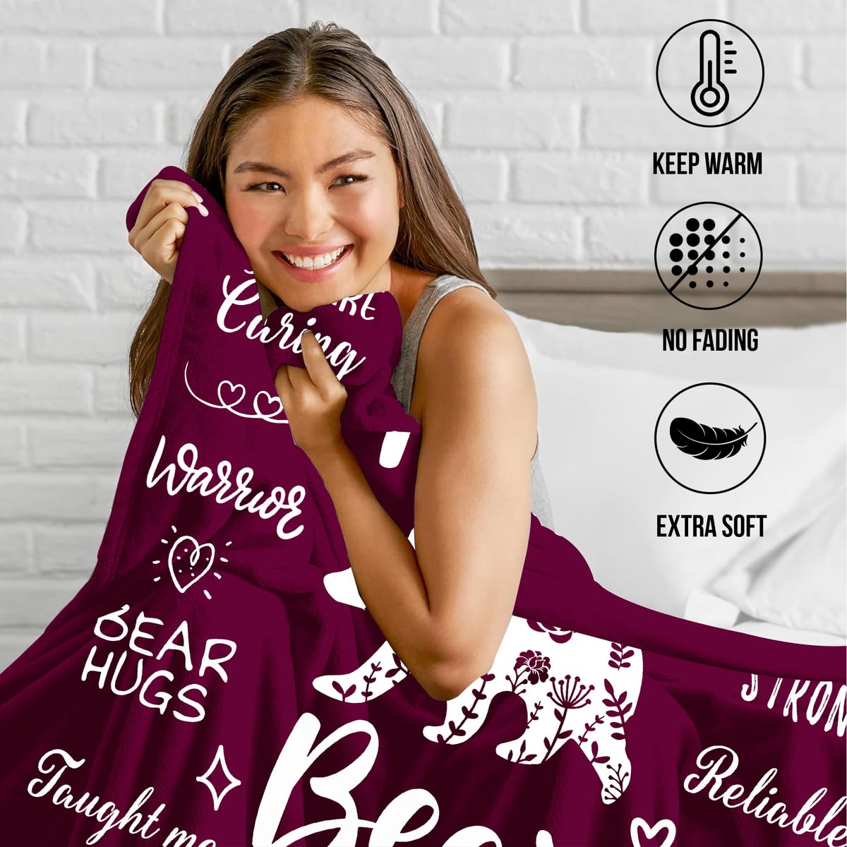 Warmstorey Mama Bear blanket messages closeup highlights heartfelt care for mom.