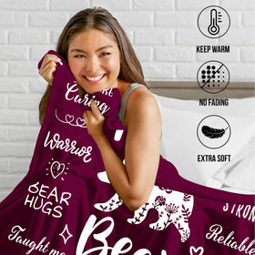 Warmstorey Mama Bear blanket messages closeup highlights heartfelt care for mom.