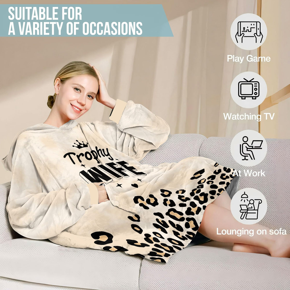 Warmstorey leopard hoodie blanket enhances cozy movie night.