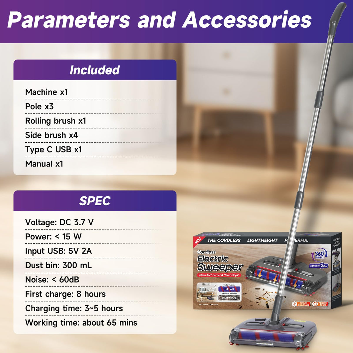 WarmWink Swivel Cordless Sweeper bagless design for quick, mess-free cleaning.
