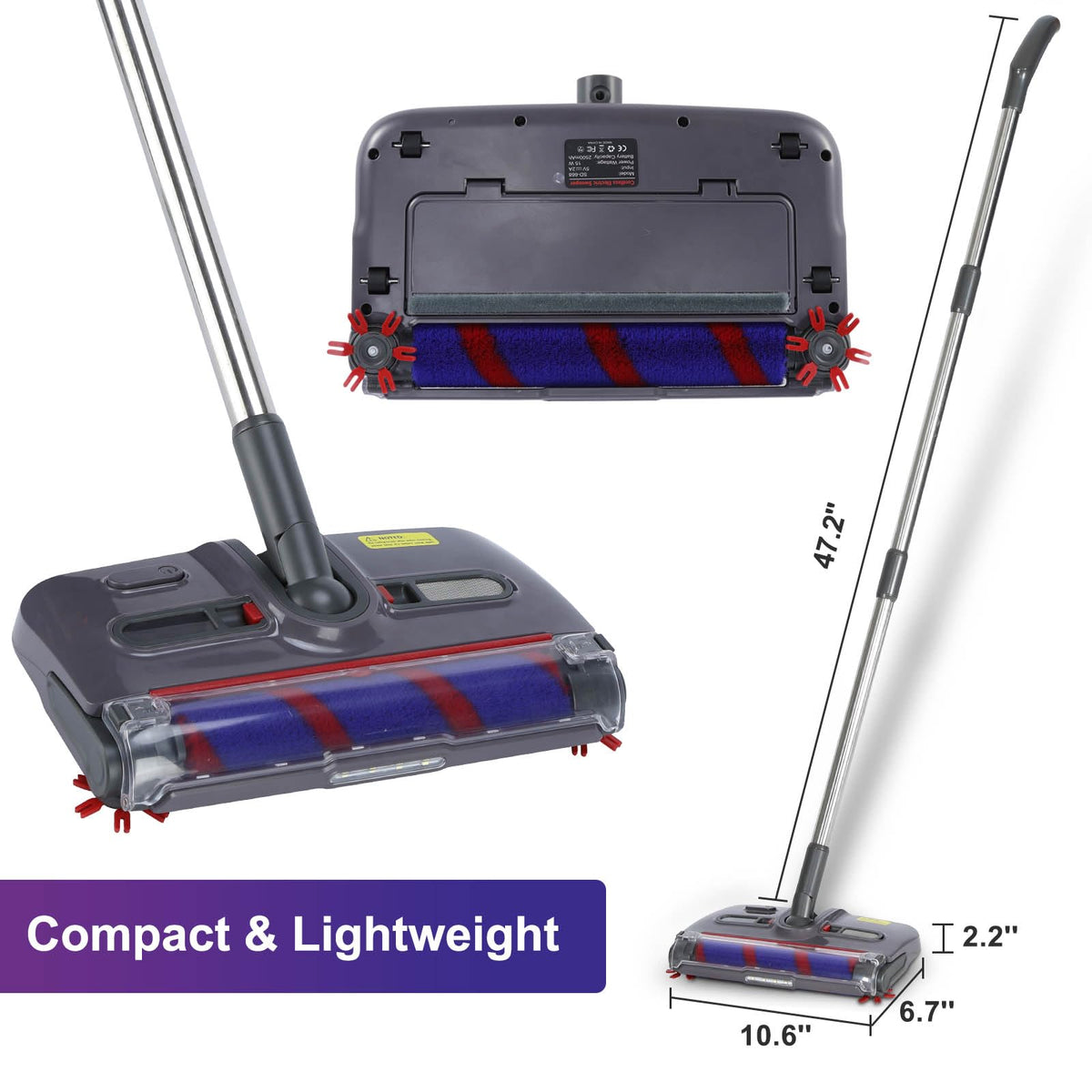 WarmWink Swivel Cordless Sweeper flat 180 degrees enables deep clean under furniture.