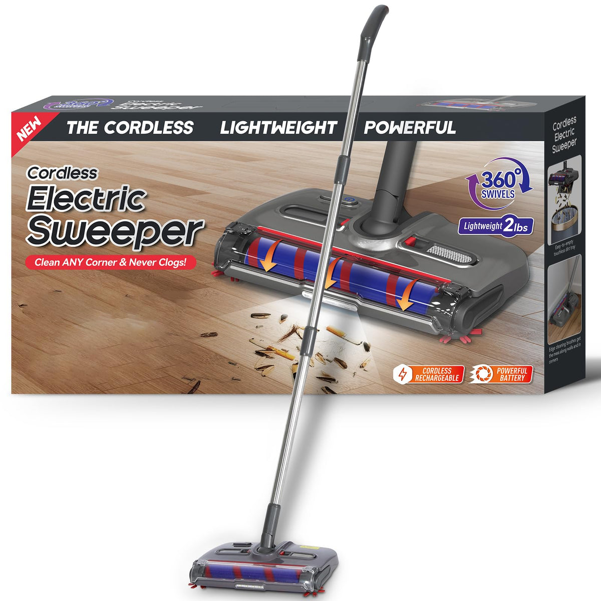 WarmWink Swivel Cordless Sweeper front view showing compact design for quick cleanups.