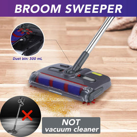 WarmWink Swivel Cordless Sweeper in use under sofa to reach crumbs.