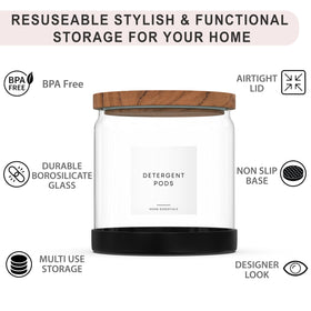 WASHEE labeled jars help quick access and tidy laundry room.