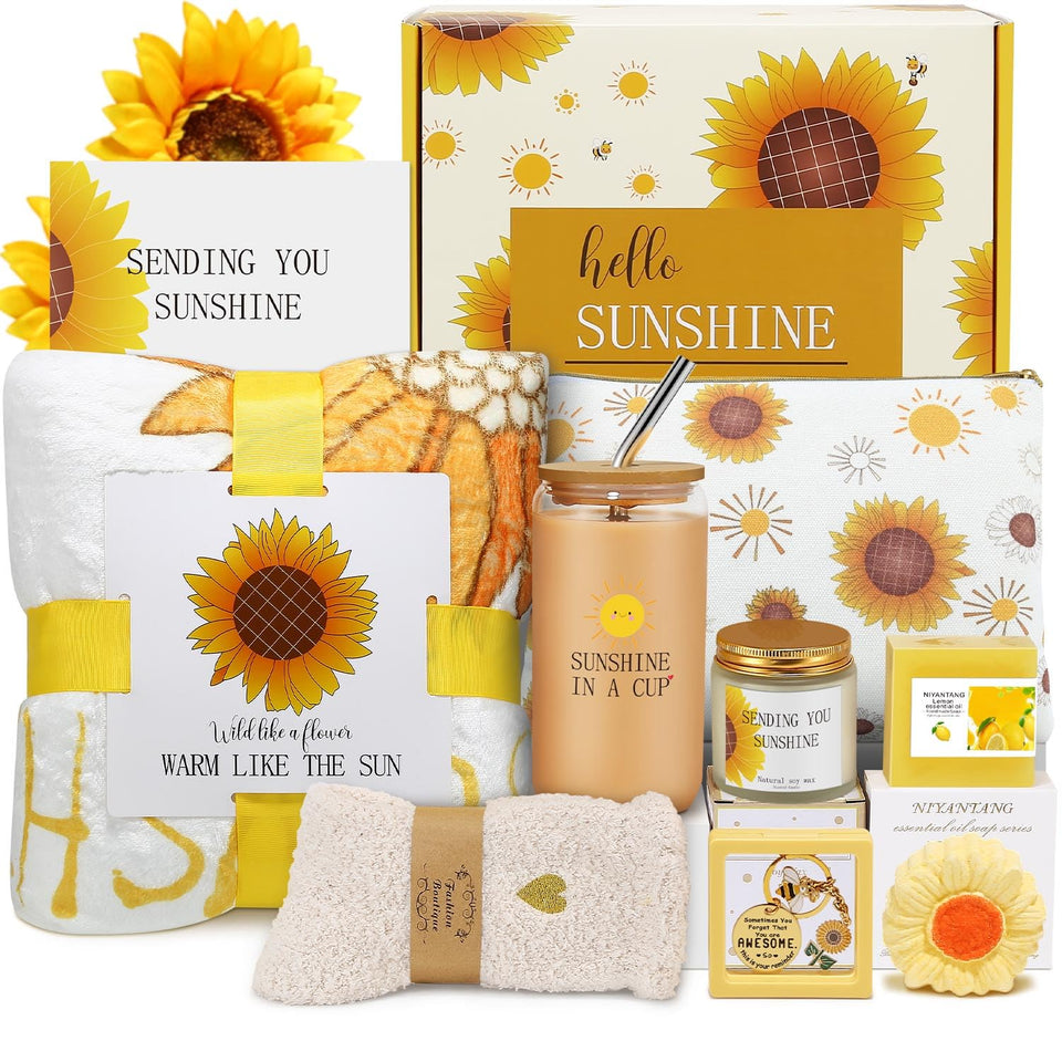 Wasocol sunflower blanket in gift basket for warm, comforting self-care