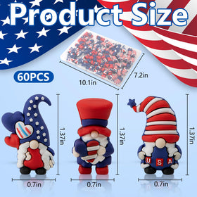 Watayo patriotic gnomes with red white and blue patterns brighten table decor.