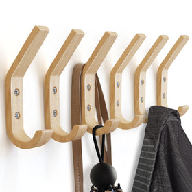 Watbeyoz natural oak wall hooks with double hooks prevent items from slipping.