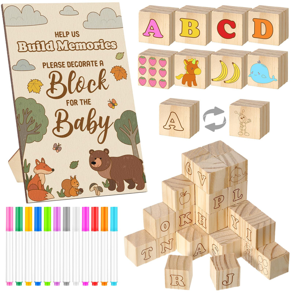 Watersay baby shower sign frame with alphabet blocks for interactive party fun