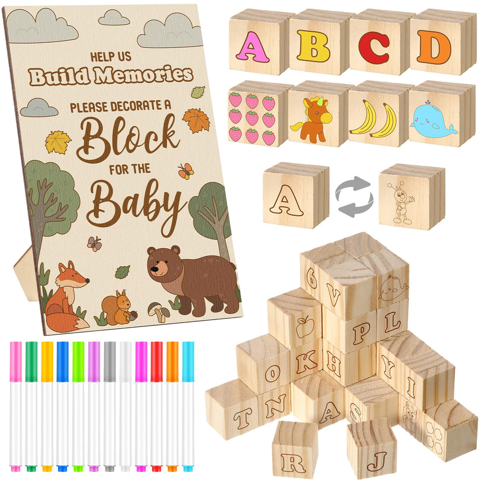 Watersay baby shower sign frame with alphabet blocks for interactive party fun