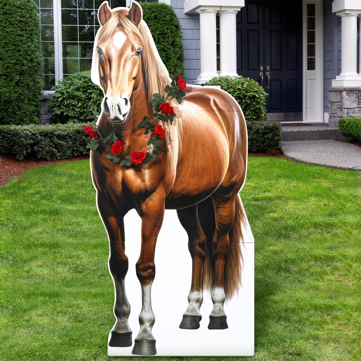 Watersay Derby horse cardboard stand, a lifelike life-size decor for photo booths.