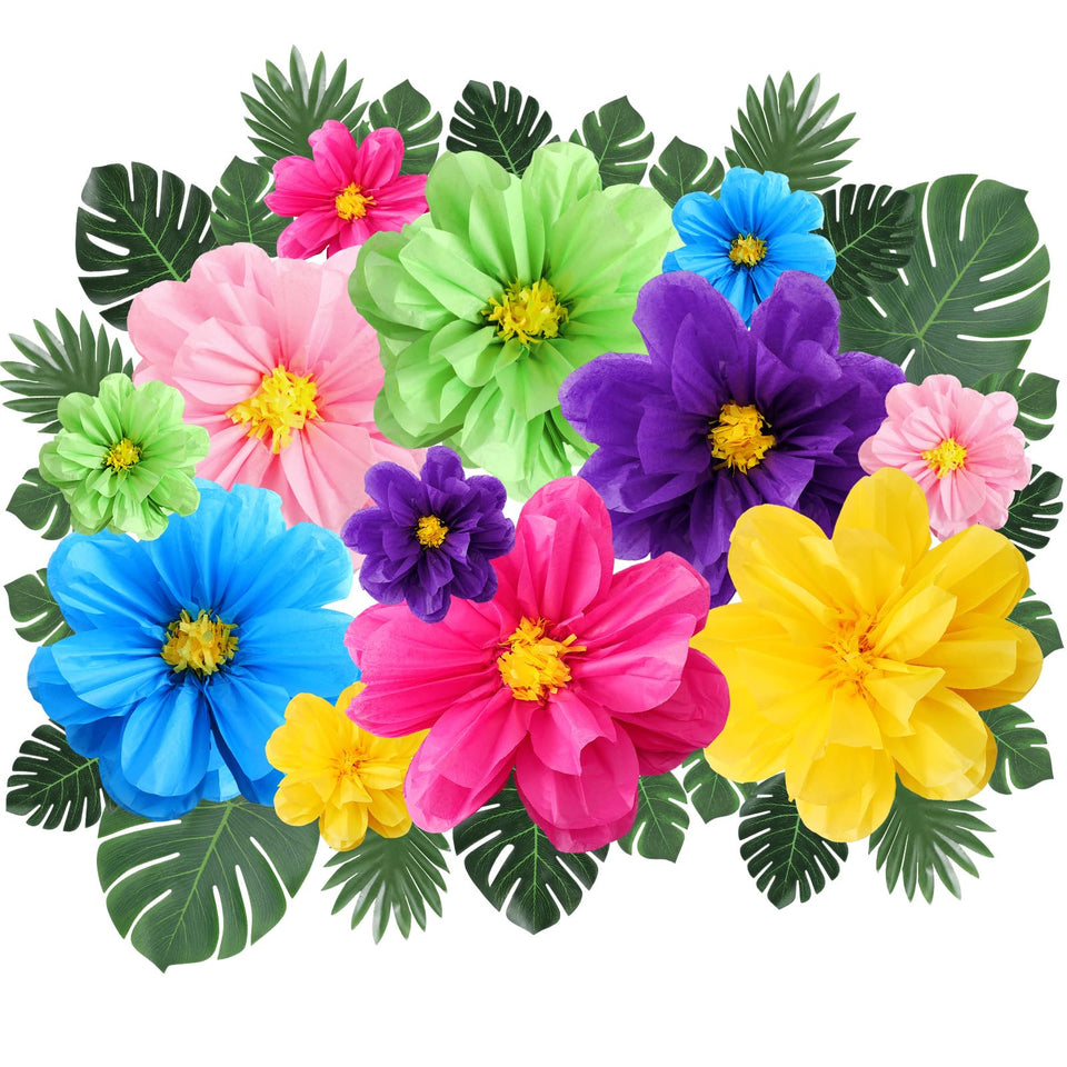 Watersay giant tissue paper flowers in 20-inch size create a tropical focal point.