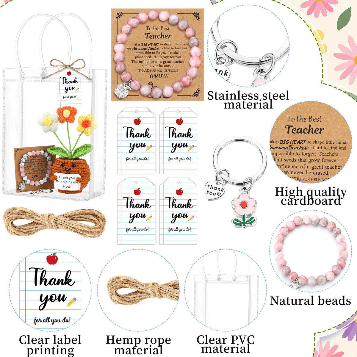 Wavwavw flower keychain, stainless steel, durable daily use.