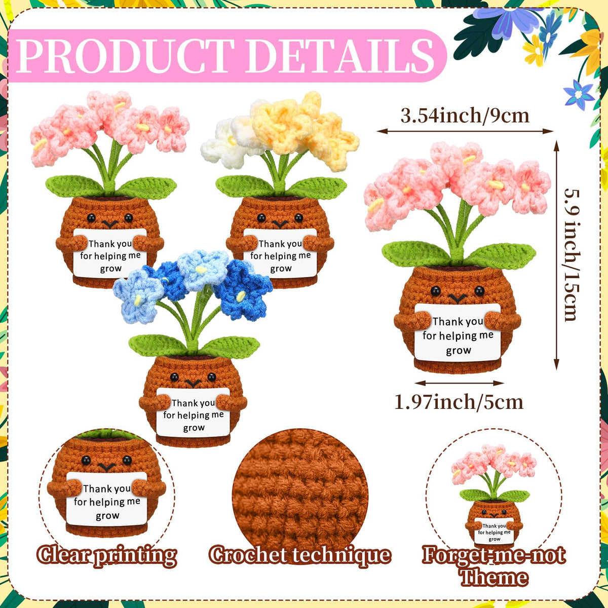 Wavwavw Forget Me Not crochet ornament, colorful classroom decoration